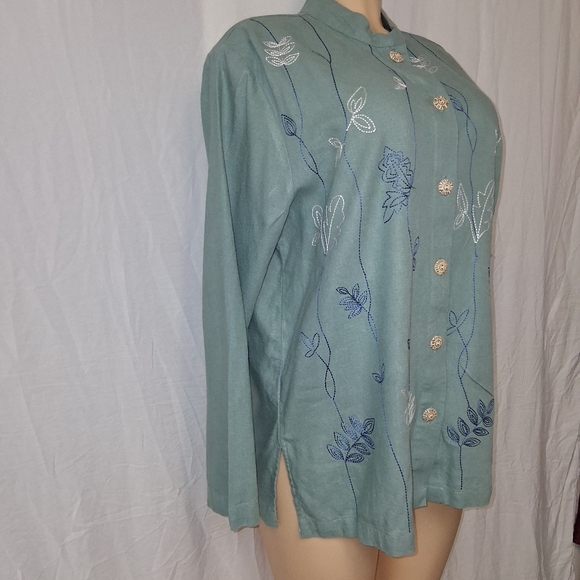 CEDAR CANYON Embroidered Green Button-Upembroiderry  sequins   Blouse Sz m - Picture 10 of 17